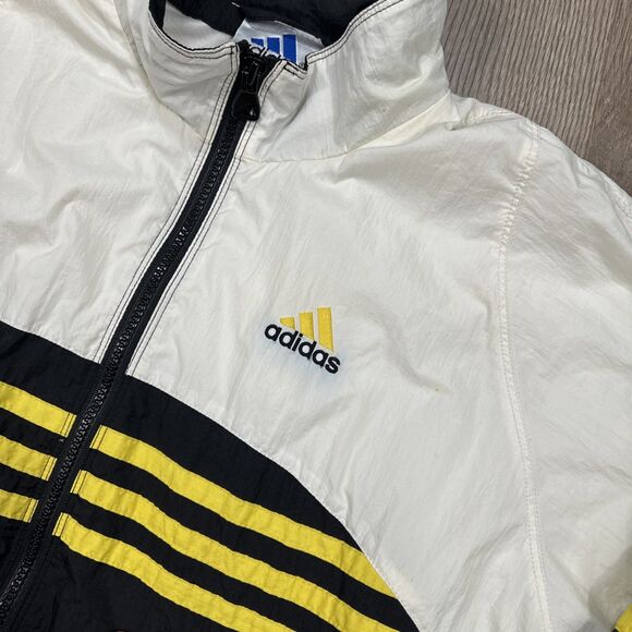 Vintage Adidas Windbreaker Jacket Men’s Large Yellow Black 3-Stripes 90s Retro - Picture 4 of 6